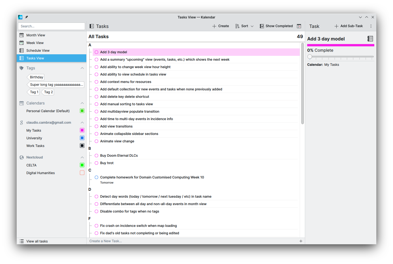 Task view section headings (alphabetically)
