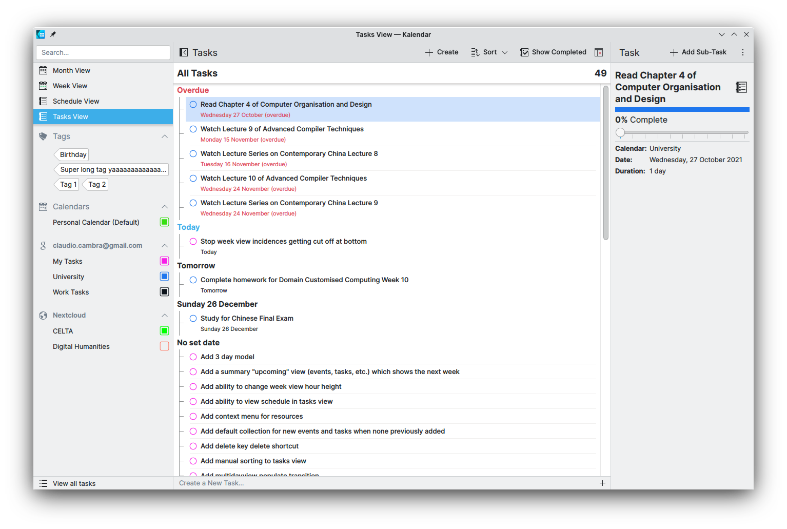 Task view section headings (by date)