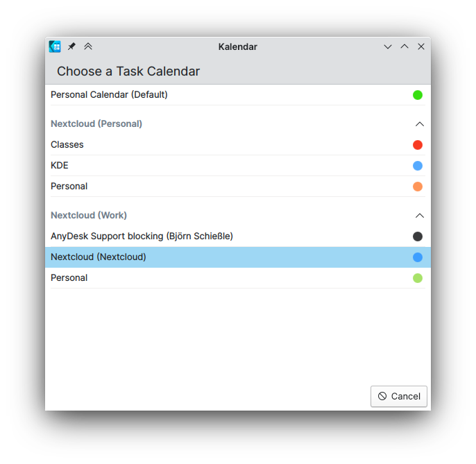 Calendar color circle in task calendar picker