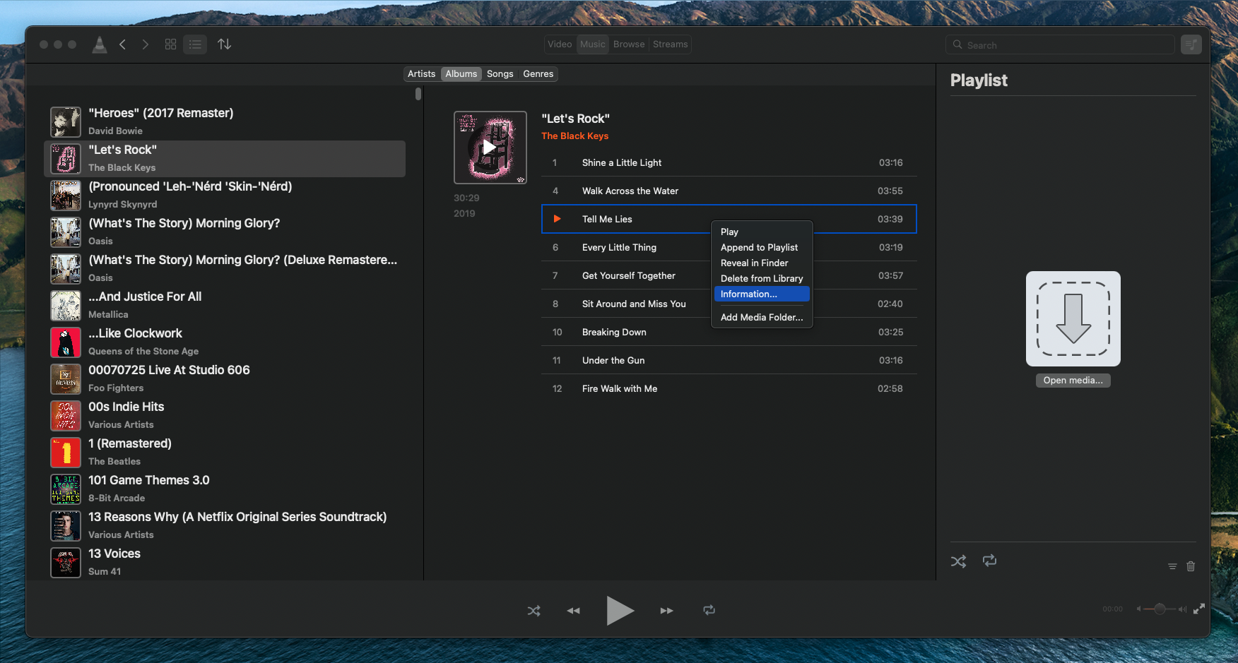 The context menu provides some useful actions for media items